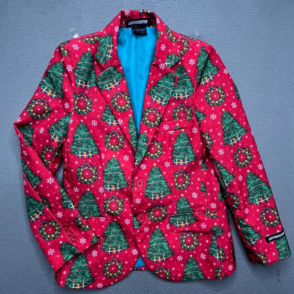 Suitmeister Boys Blazer Christmas Tree Wreath Red Polyester Size L 10-12Y Suit